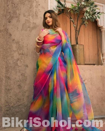 Half Silk Saree With Handprint